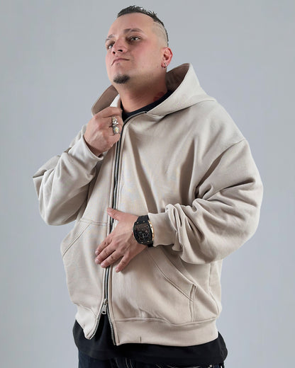 HOODIE BEIGE DOUBLE ZIP