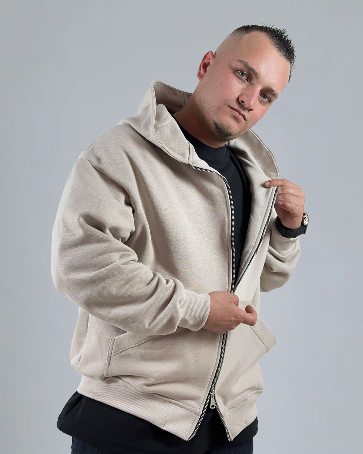 HOODIE BEIGE DOUBLE ZIP