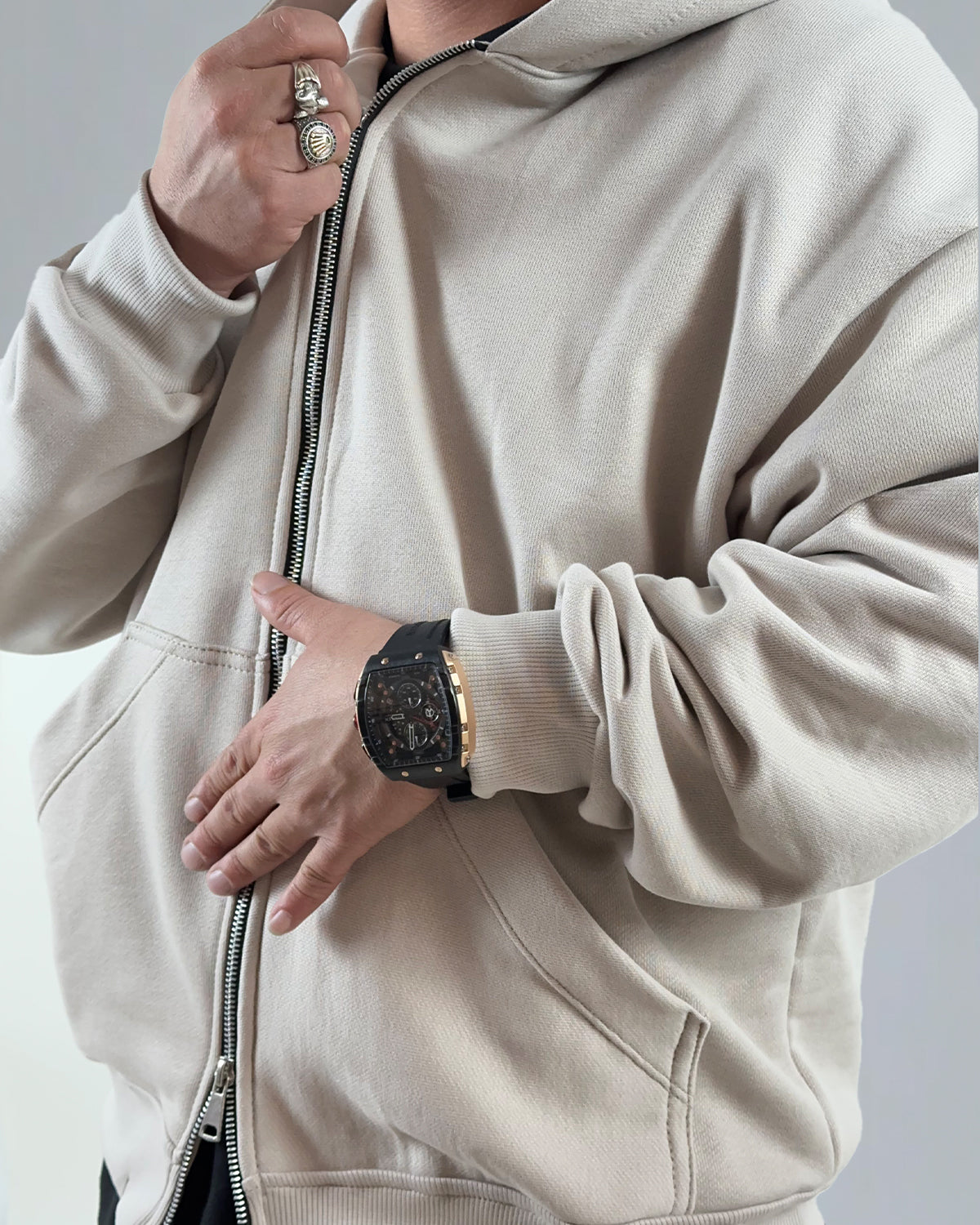 HOODIE BEIGE DOUBLE ZIP